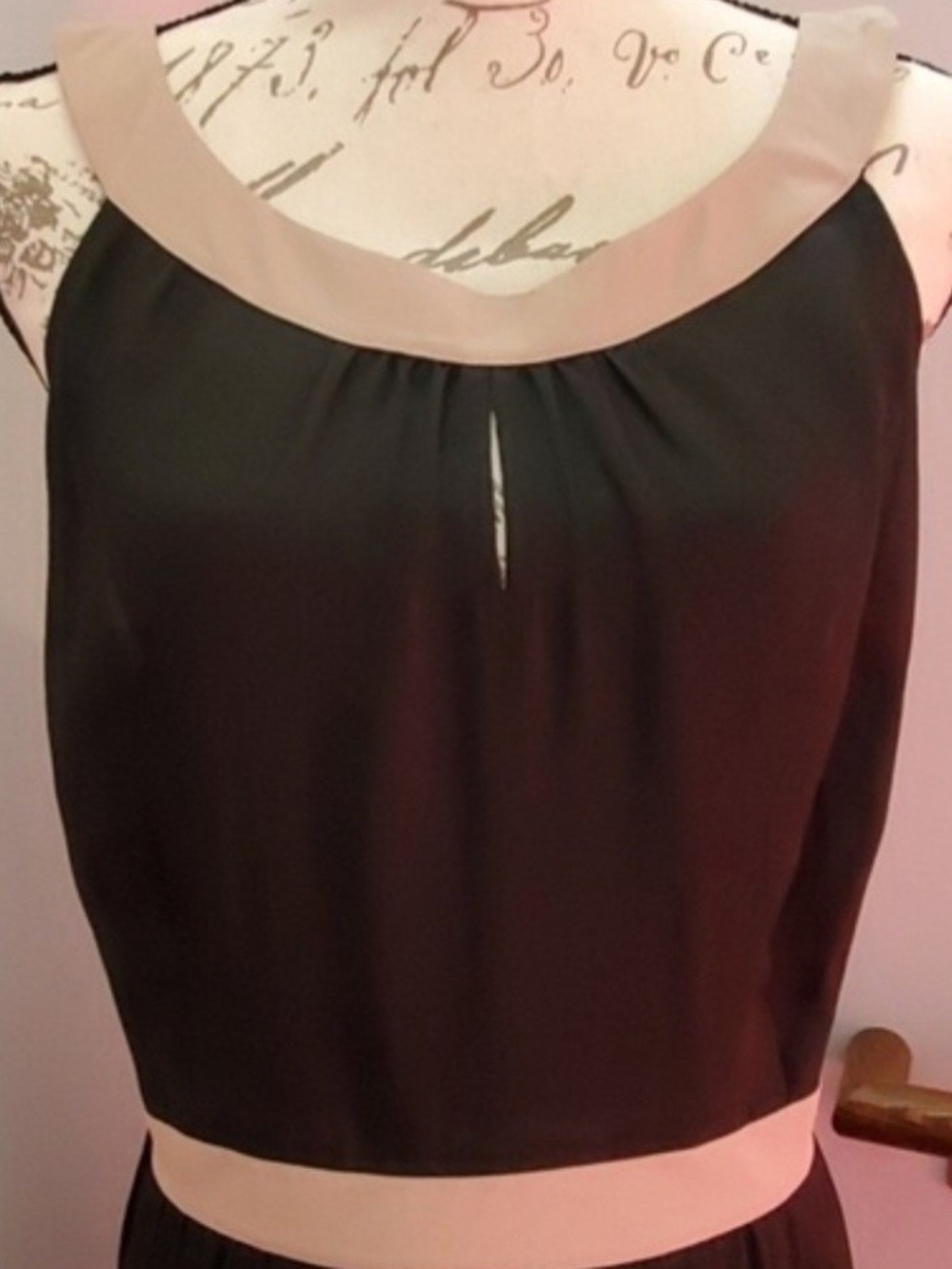 LOFT Black Midi Dress with Cream Accents and Hem Pattern - Picture 2 of 5